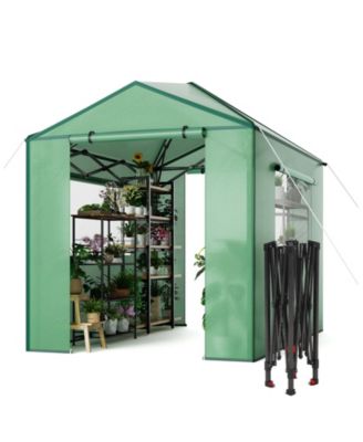 6x8 FT Pop-Up Greenhouse With Durable PE Cover, Large Grow Tent, Features Zippered Doors And Mesh Windows For Indoor/Outdoor Plants