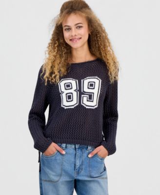 Juniors' Open-Stitch Varsity Sweater