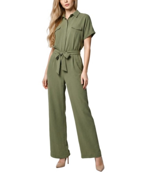 Женские NY Collection Women's Short-Sleeve Belted Jumpsuit