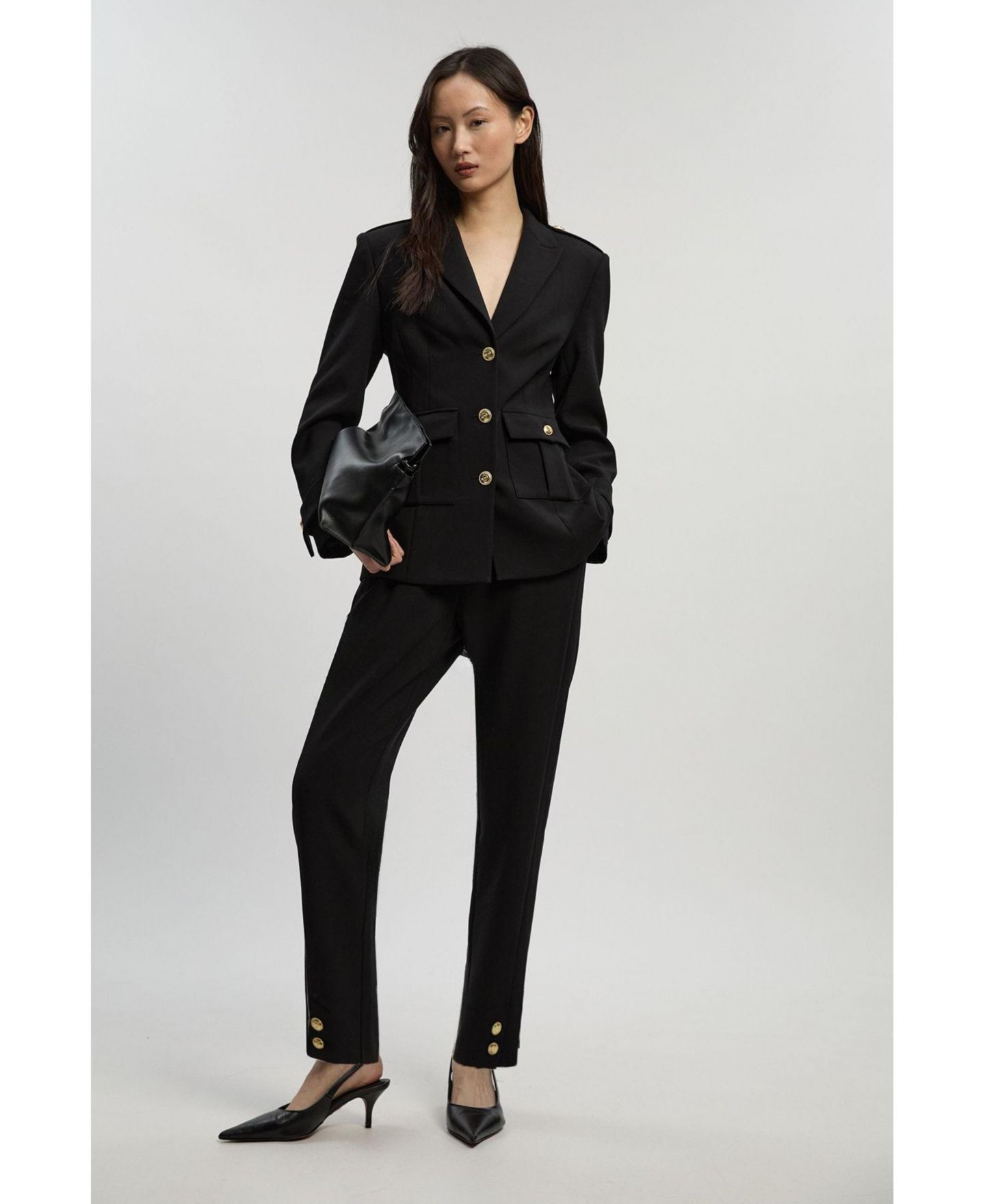 Женские брюки Karen Millen Petite Military Straight Leg Trousers, цвет: Чёрный — фото 5