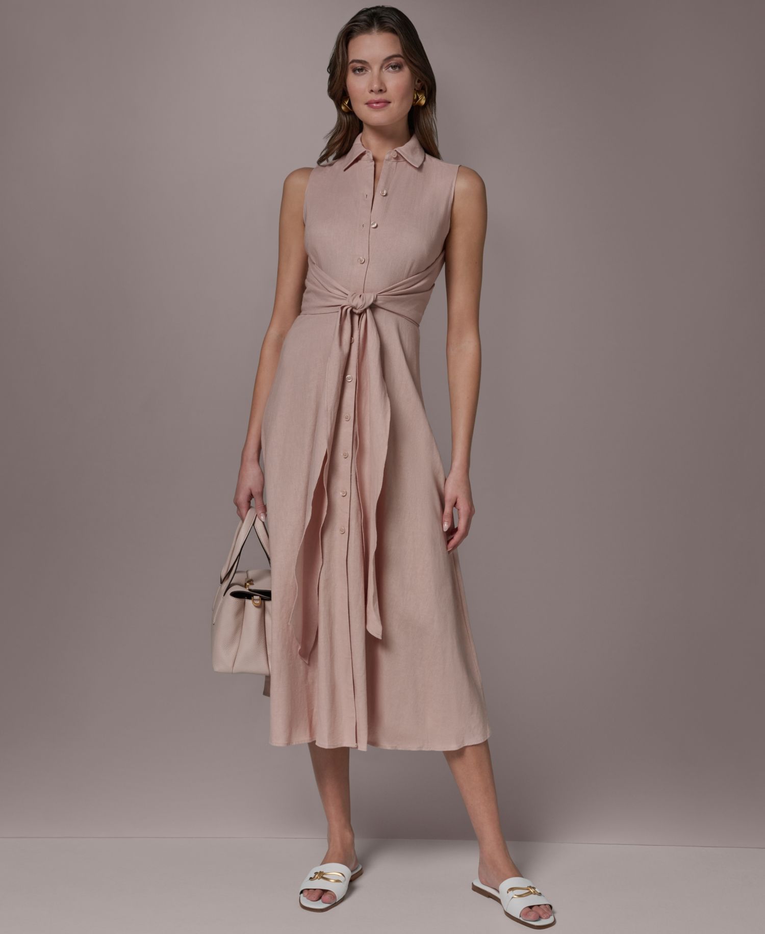 Women's Collared Sleeveless Tie Overlay Dress