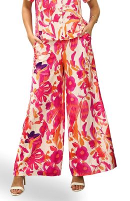 Women's Abstract Floral Wide Leg Trousers