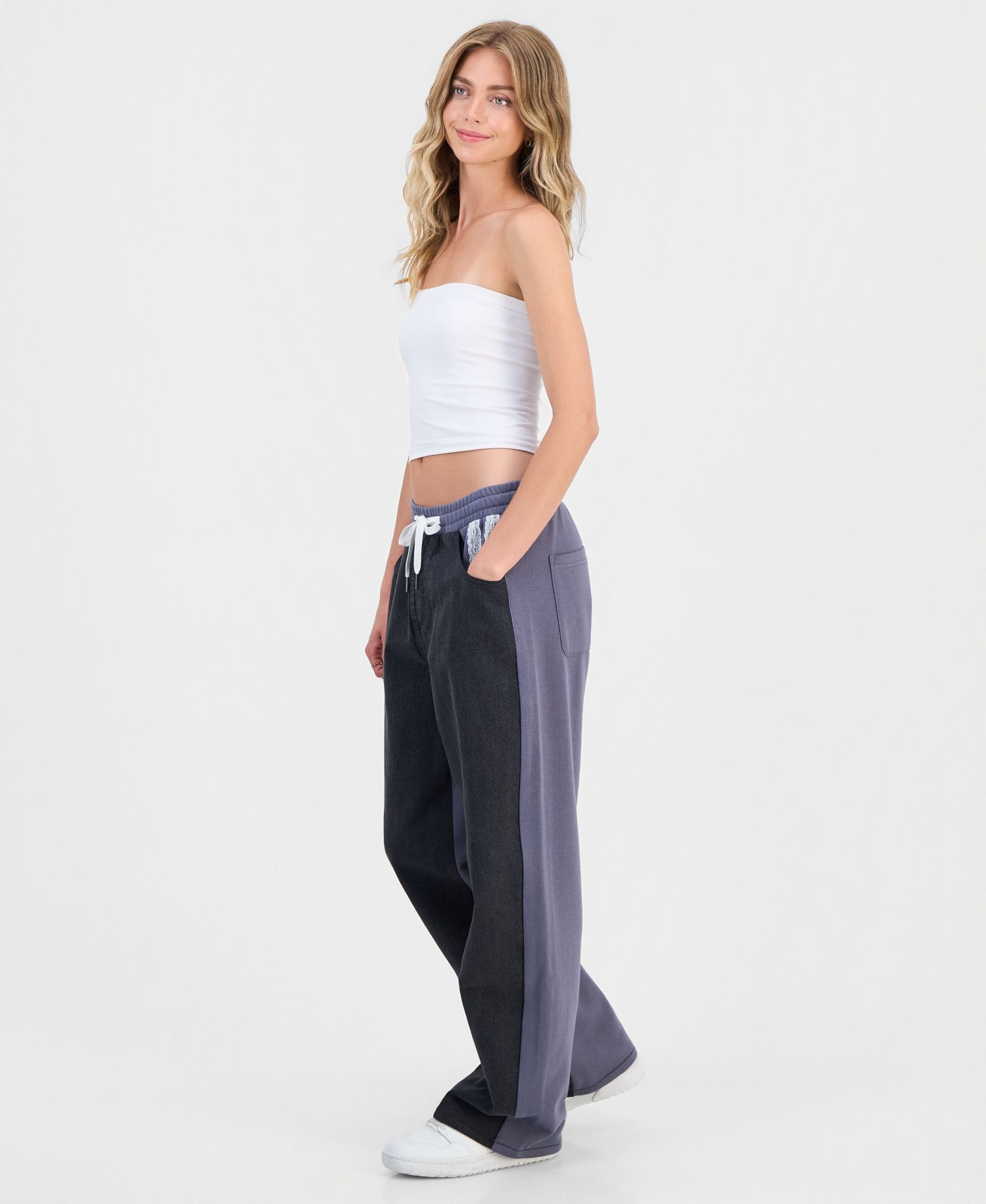 Juniors' Hybrid Denim Wide Leg Sweatpants