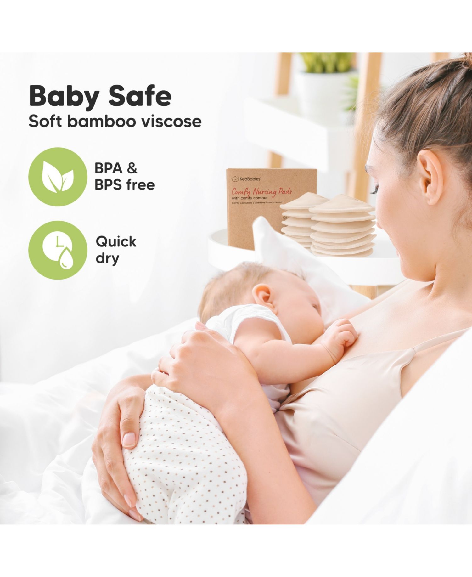 Women's 14pk Organic Nursing Pads, Washable Breast Pads + Wash Bag, Reusable Nipple Pads