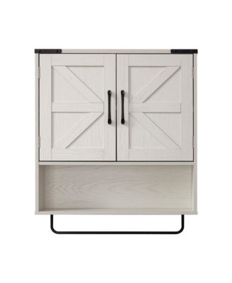 24 Inch Farmhouse Over The Toilet Cabinet with Adjustable Shelf and Metal Towel Bar Wall Mounted Bathroom Storage