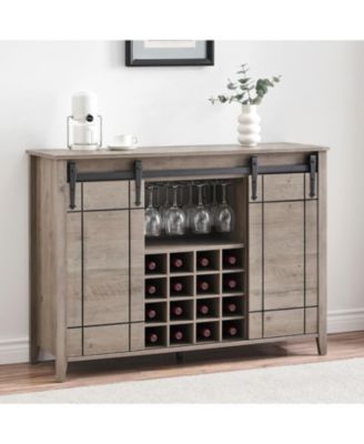  wine Bar Cabinet with Sliding Barn Door Buffet Sideboard Cabinet with 16 Bottle Wine Rack