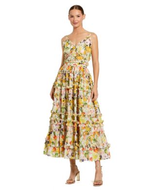 Women's Floral Print Tiered Ruffle Midi Dress