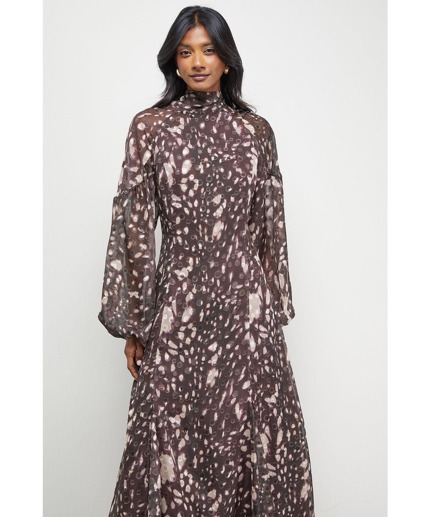 Women's Paisley Burnout Spot Godet Midi Dress