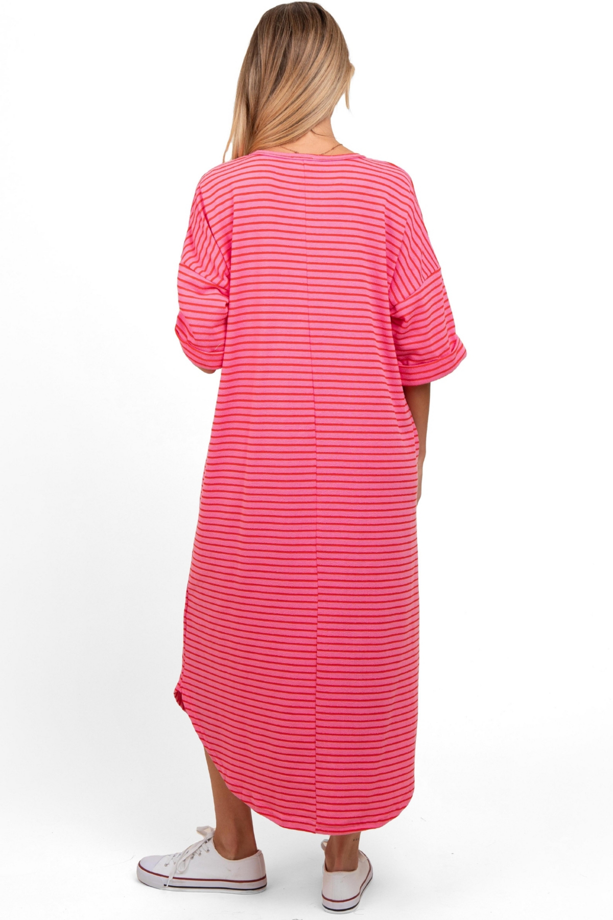 Pinkblush Women's Maternity Fuchsia Striped Terry Maxi Dress