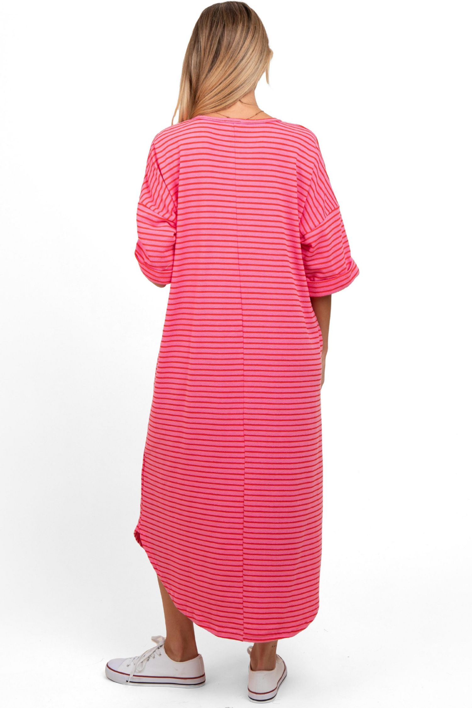 Women's Fuchsia Striped Terry Maxi Dress