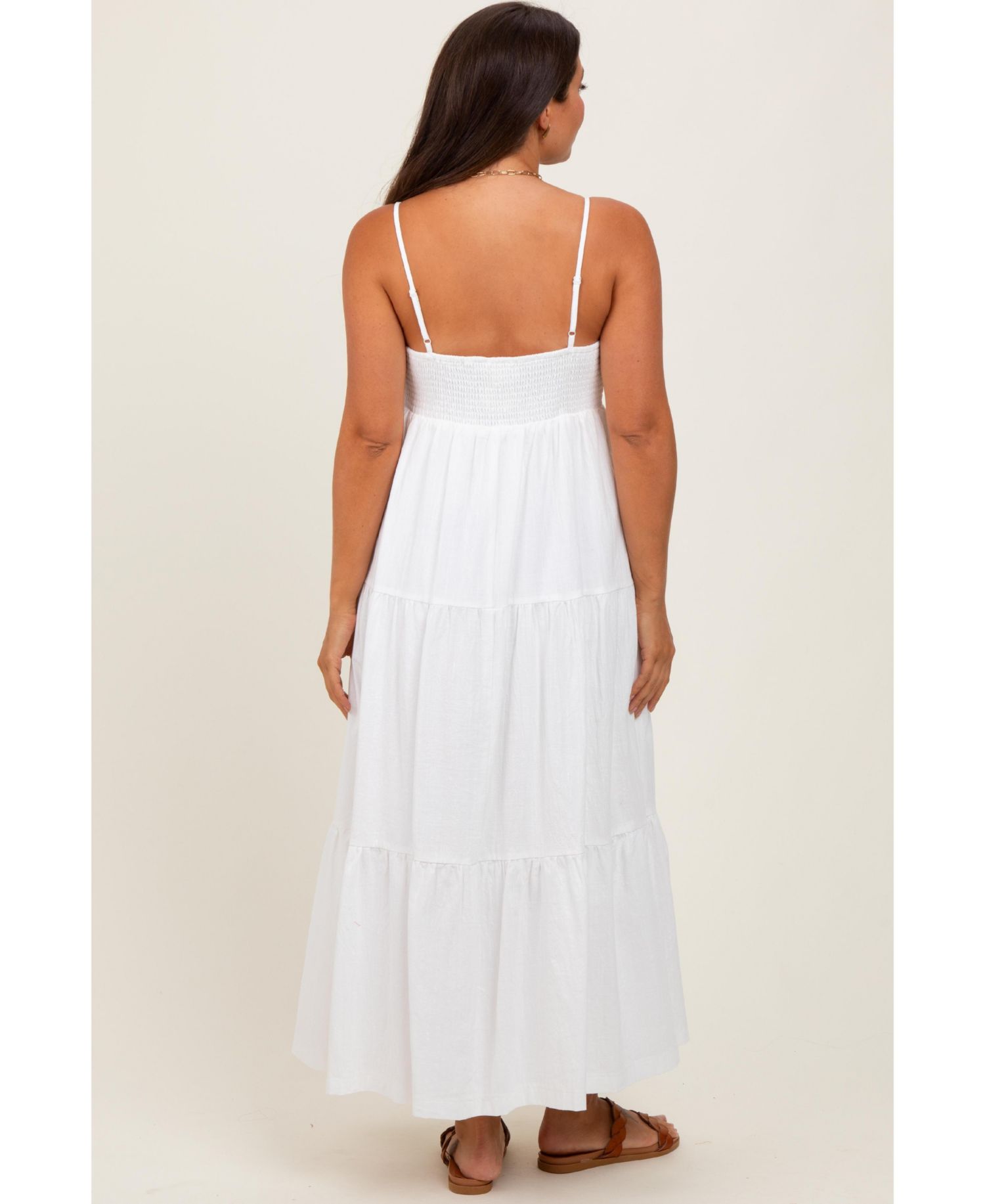 Women's White Crochet Flare Smocked Maxi Dress