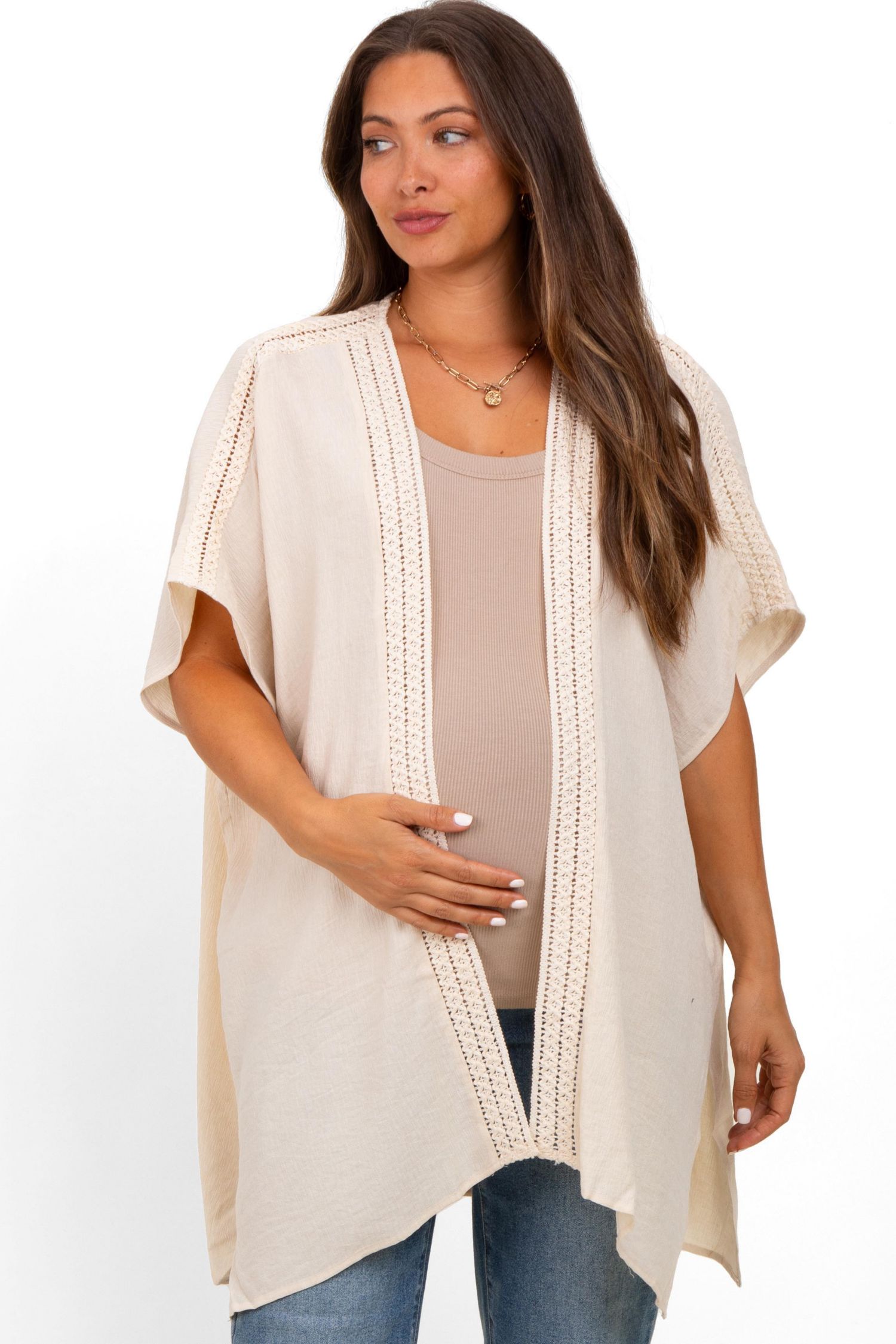Women's Cream Crochet Trim Rustic Cover Up