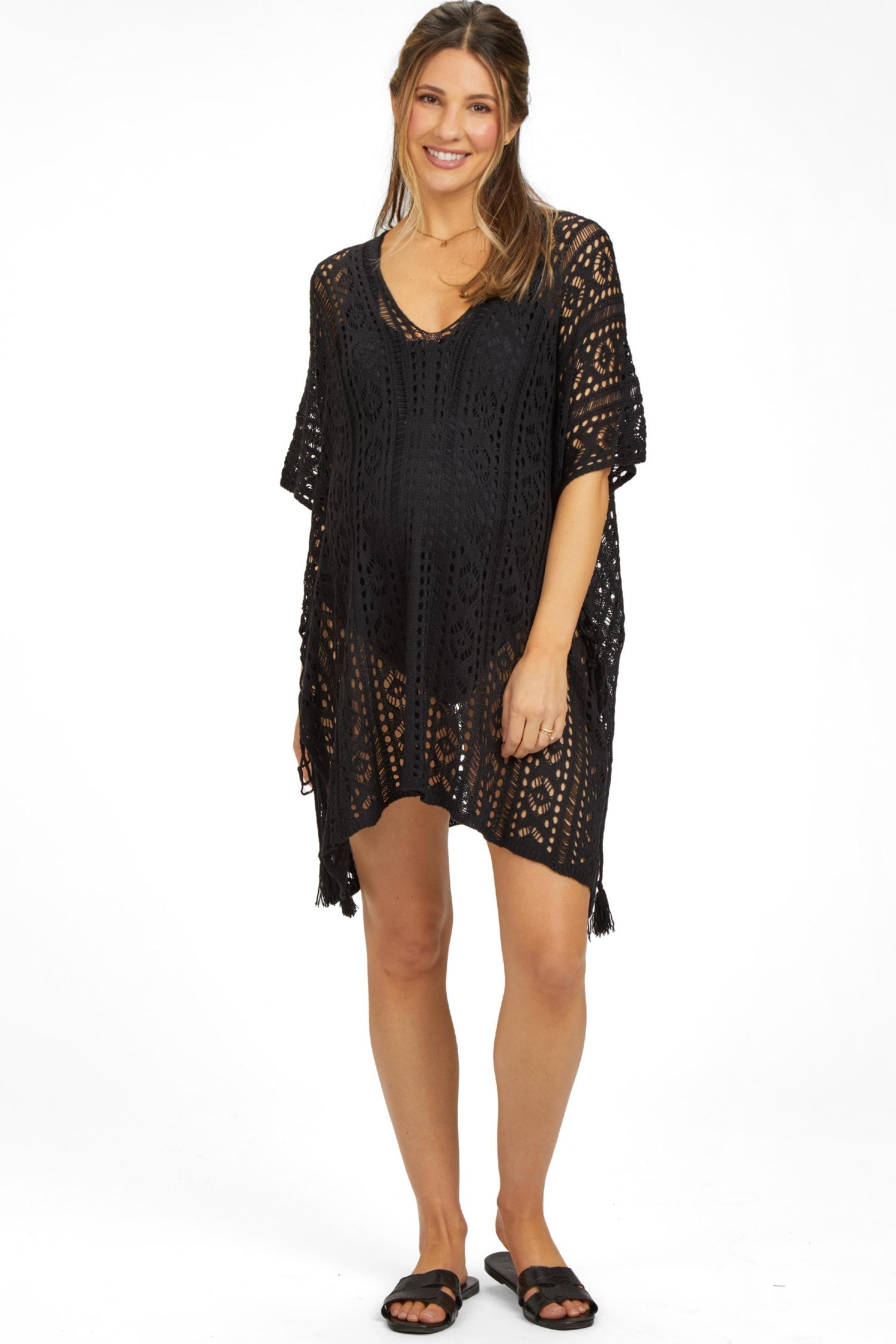 Women's Black Crochet Knit Swim Cover Up