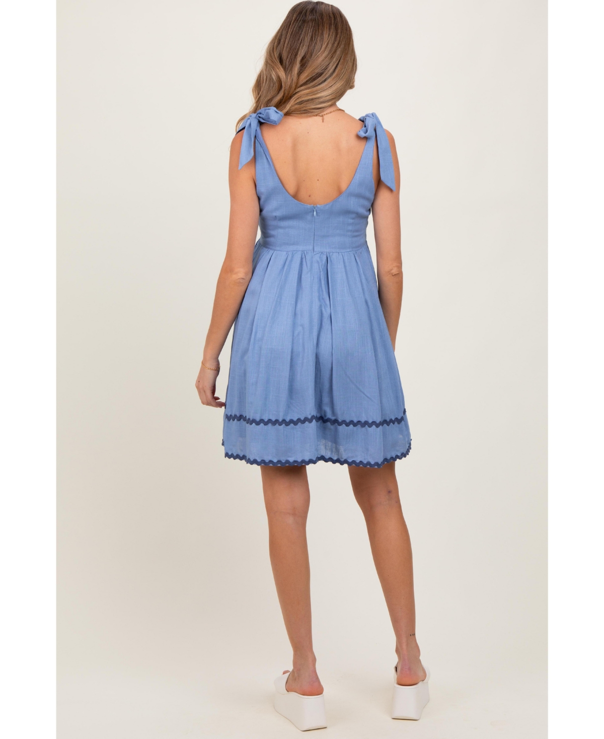 Pinkblush Maternity Blue Shoulder Bow Tie Pleated Mini Dress