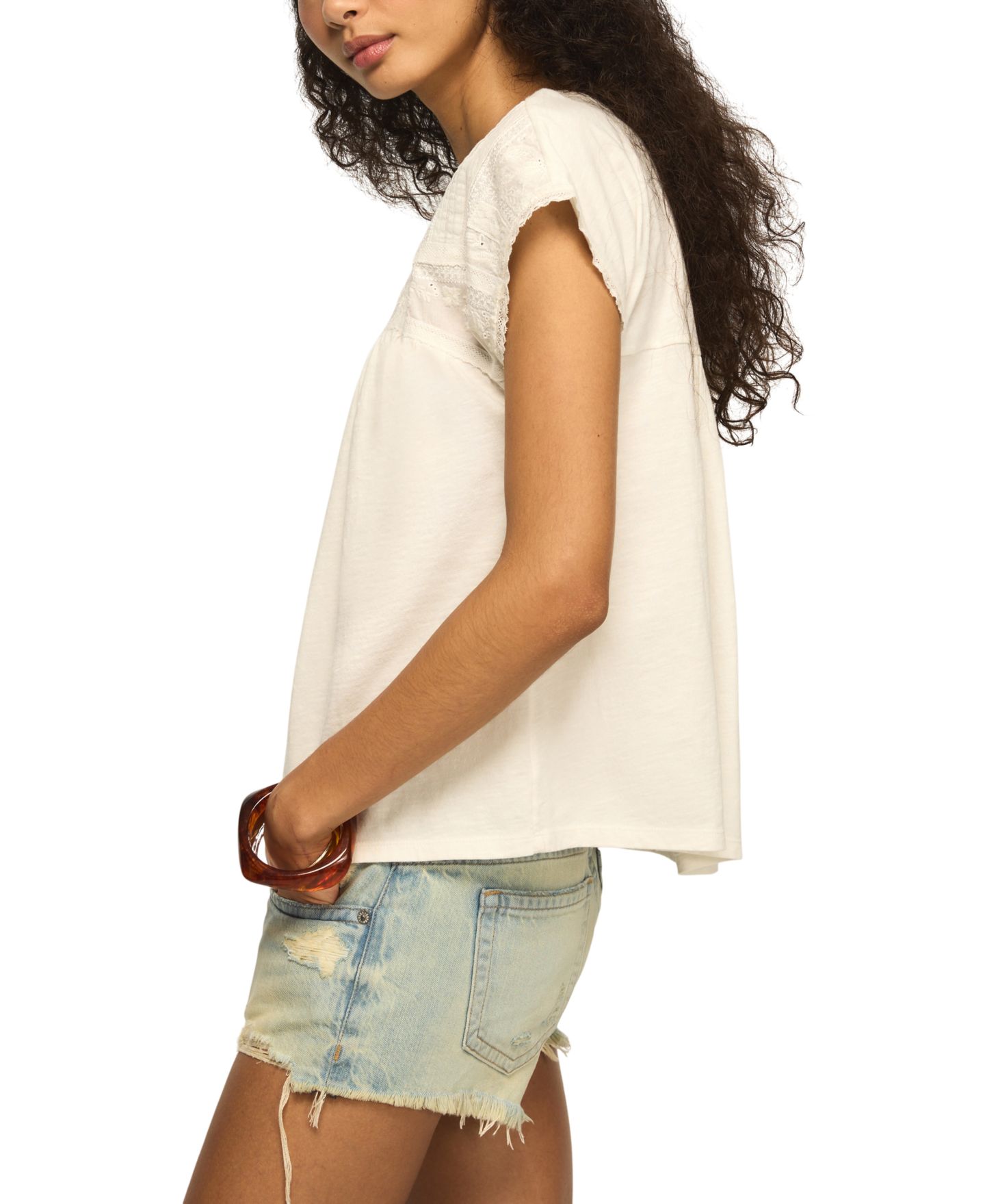 Женский топ Lucky Brand Embroidered Yoke Cotton Top, цвет: Белый — фото 3