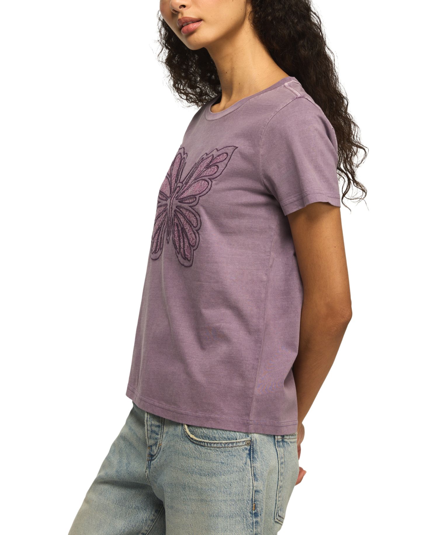 Women's Lace Butterfly Print Short-Sleeve T-Shirt