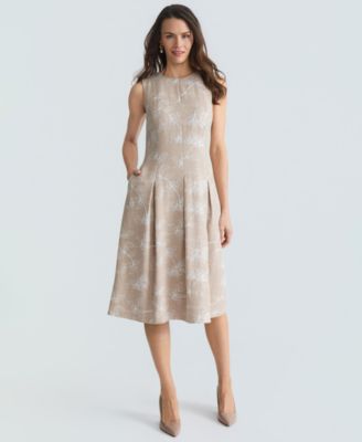 floral embroidered linen dress Novara Embroidered Linen Midi Dress in Anemone Embroidery Cream