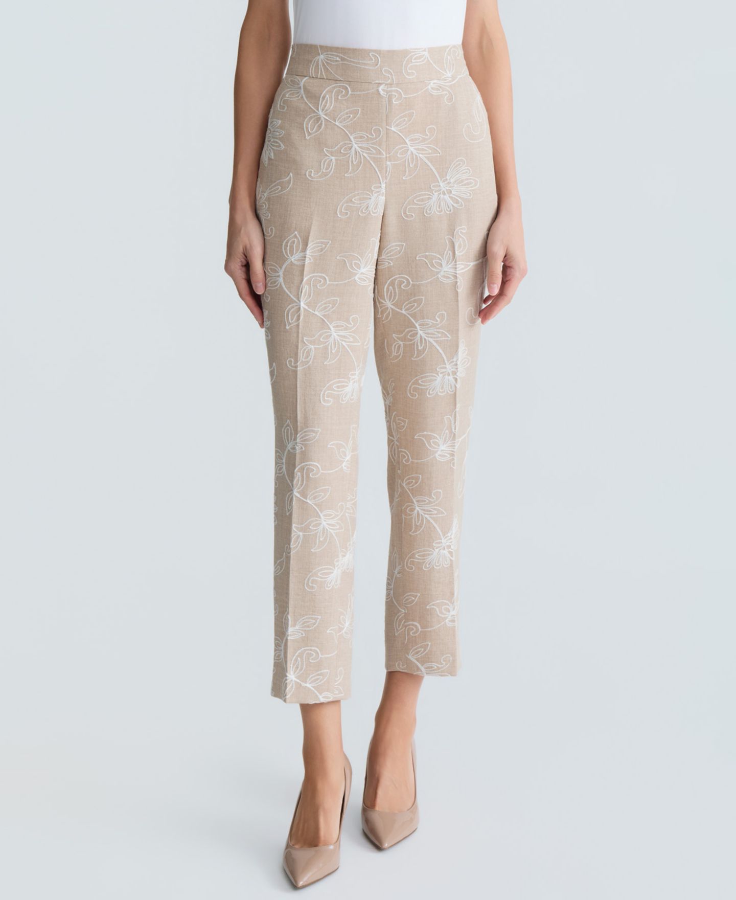 Женские брюки Kasper High-Rise Embroidered Ankle Pants, Regular & Petite, цвет: Меланжевый / Белый — фото 5