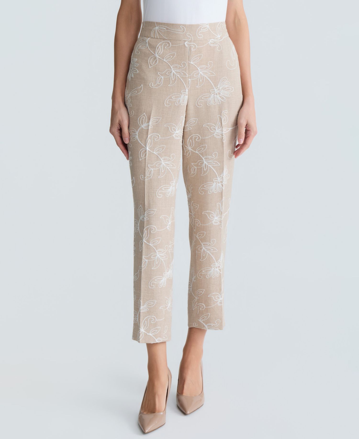 Women's High-Rise Embroidered Ankle Pants, Regular & Petite