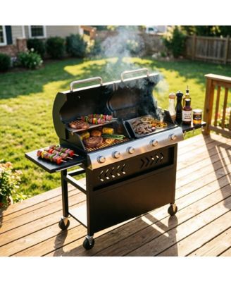 5-Burner Propane Gas Griddle Grill Combo, 40,000 BTU Stainless Steel BBQ for Backyard Kitchen