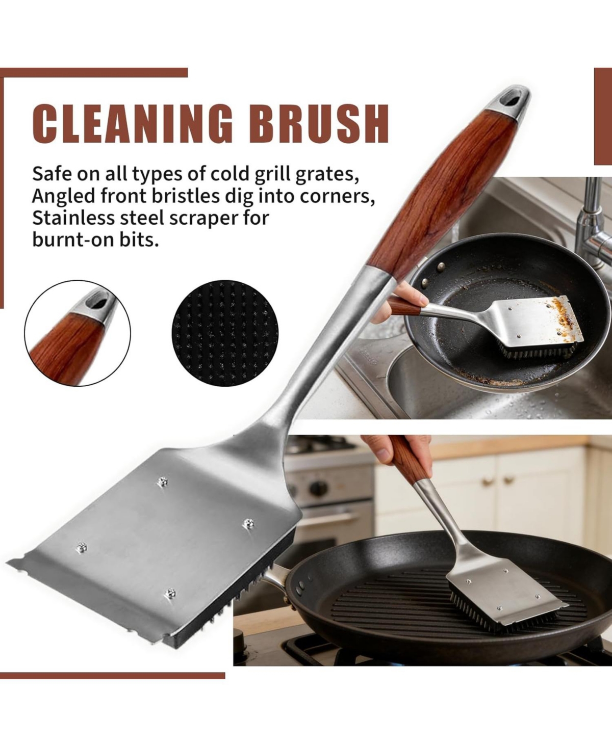 Xo 4-Piece Bbq Tools Set, Stainless Steel Spatula Fork Brush Tongs, Rosewood Handles