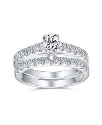 1CT Pear Cubic Zirconia Cocktail Statement Ring with Pave Band Sterling Silver