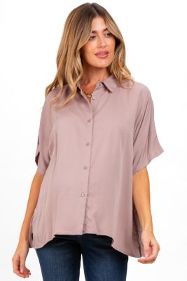 Women's Taupe Dolman Sleeve Button Down Blouse