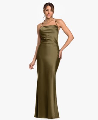 Women's Cowl Neck Beaded Straps Column Gown