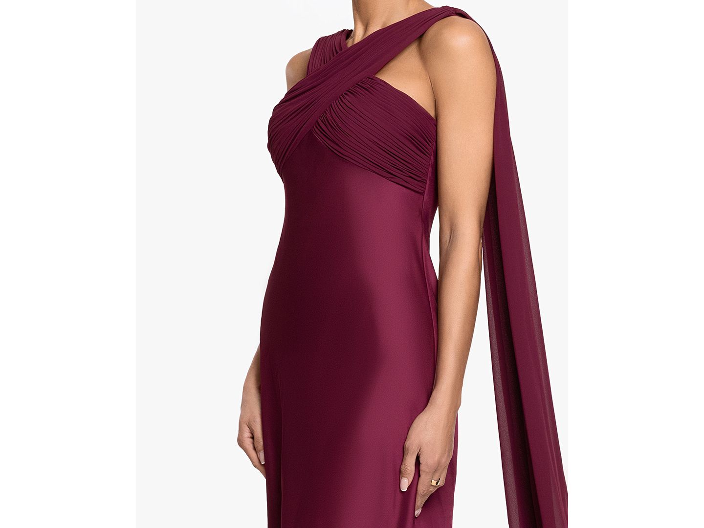 Женские платья Betsy & Adam Petite Criss Cross Halter Neck Chiffon Cape Ball Gown, цвет: Винный — фото 3