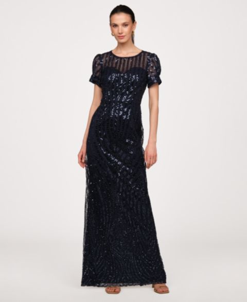 Женское платье JS Collections Jewel Neck Column Gown, цвет: Тёмно-синий
