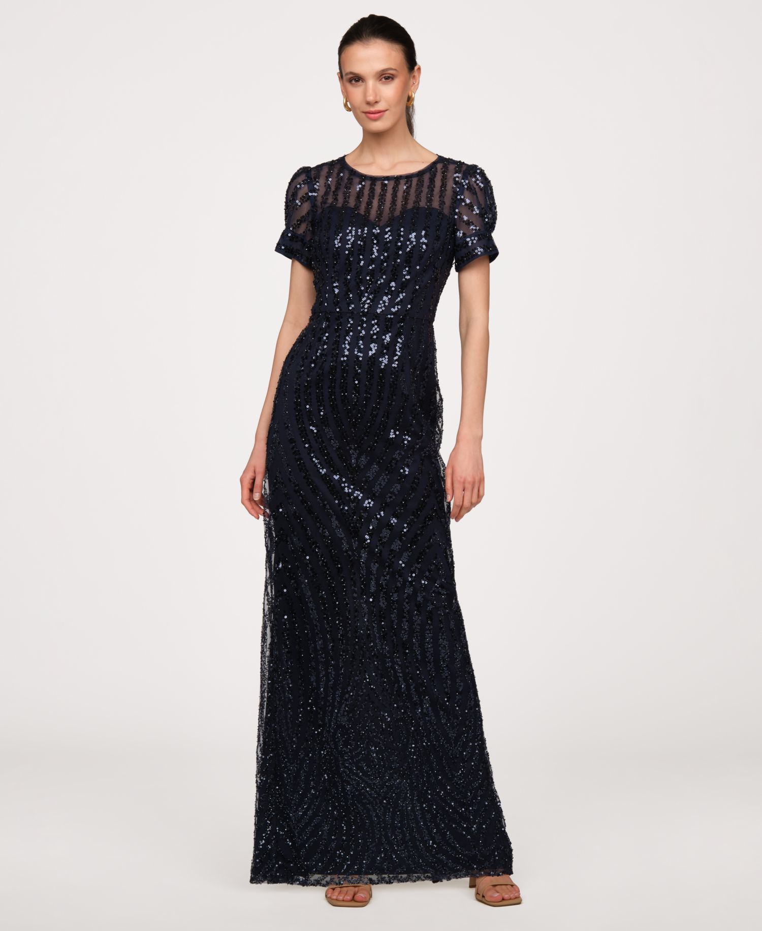 Women's Jewel Neck Column Gown Dress