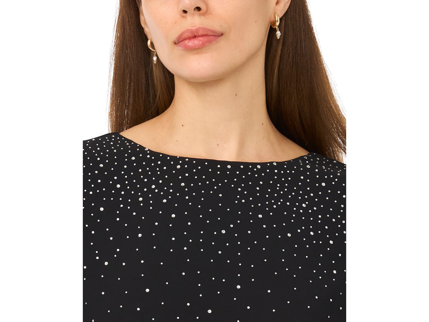 Женский топ MSK Rhinestone Embellished Crewneck Top, цвет: Чёрный — фото 3