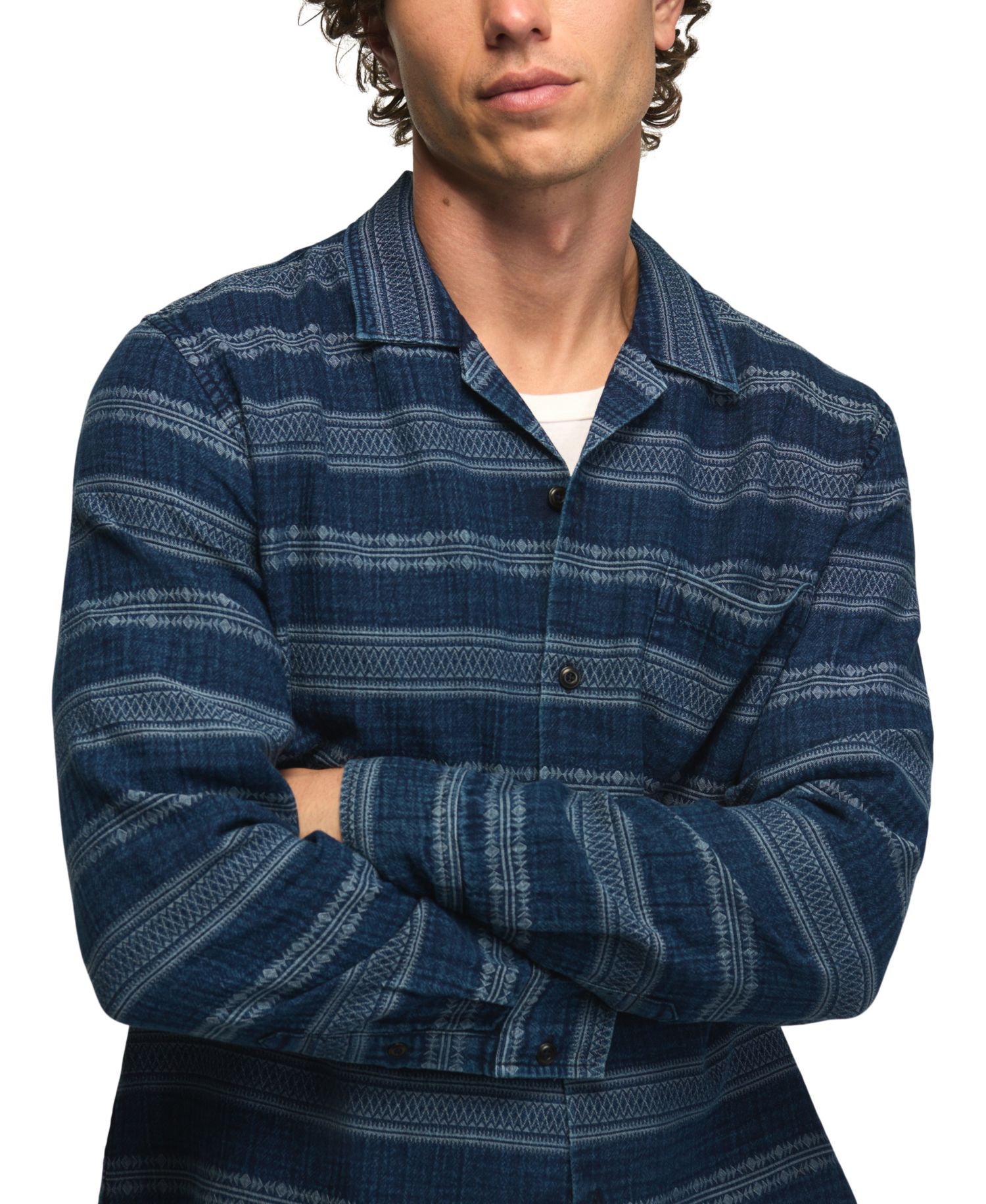 Men's Indigo Pattern Long-Sleeve Shirt