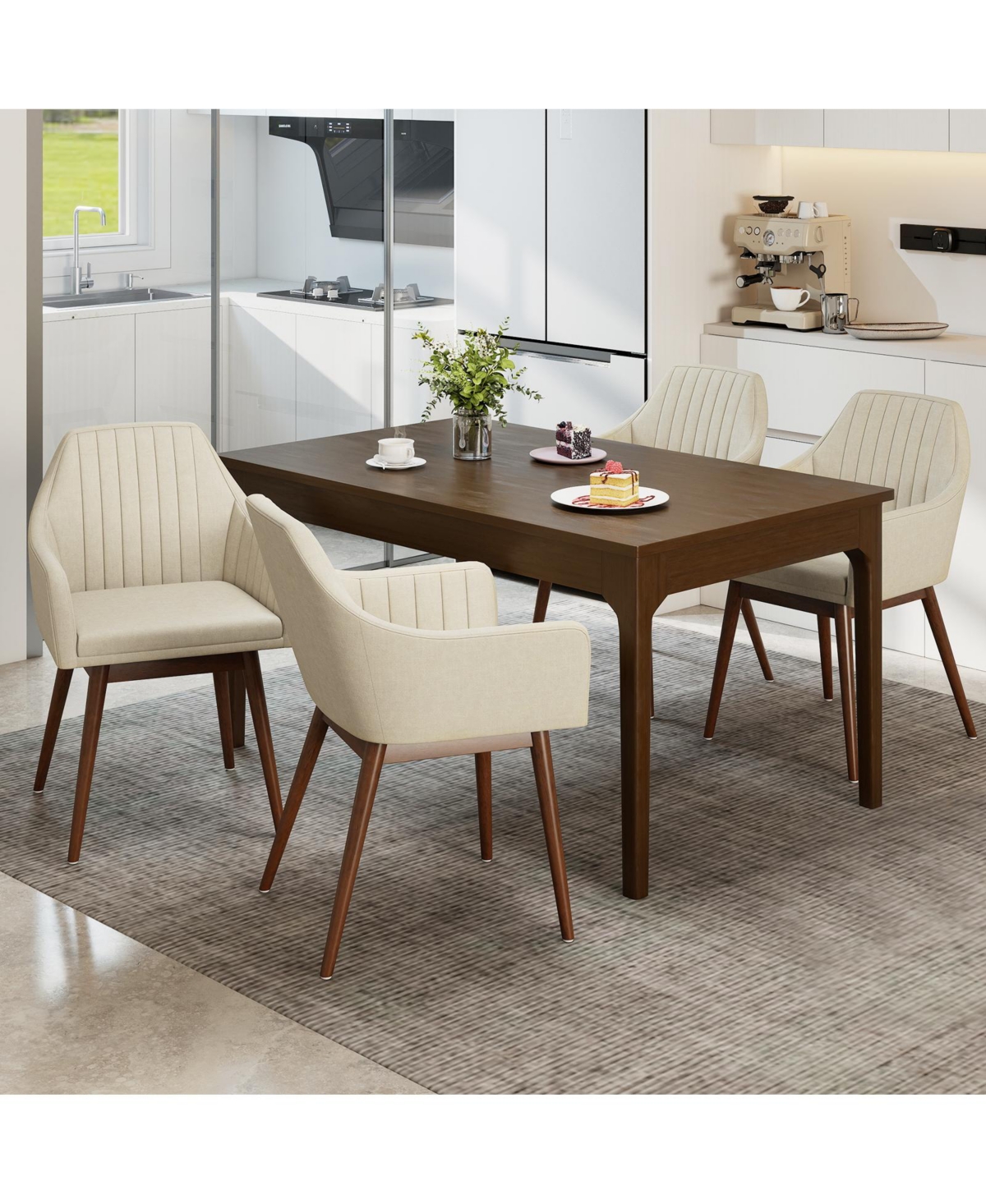 Gymax Set of 4 Dining Chairs Upholstered Kitchen Table Chairs Solid Wood Legs