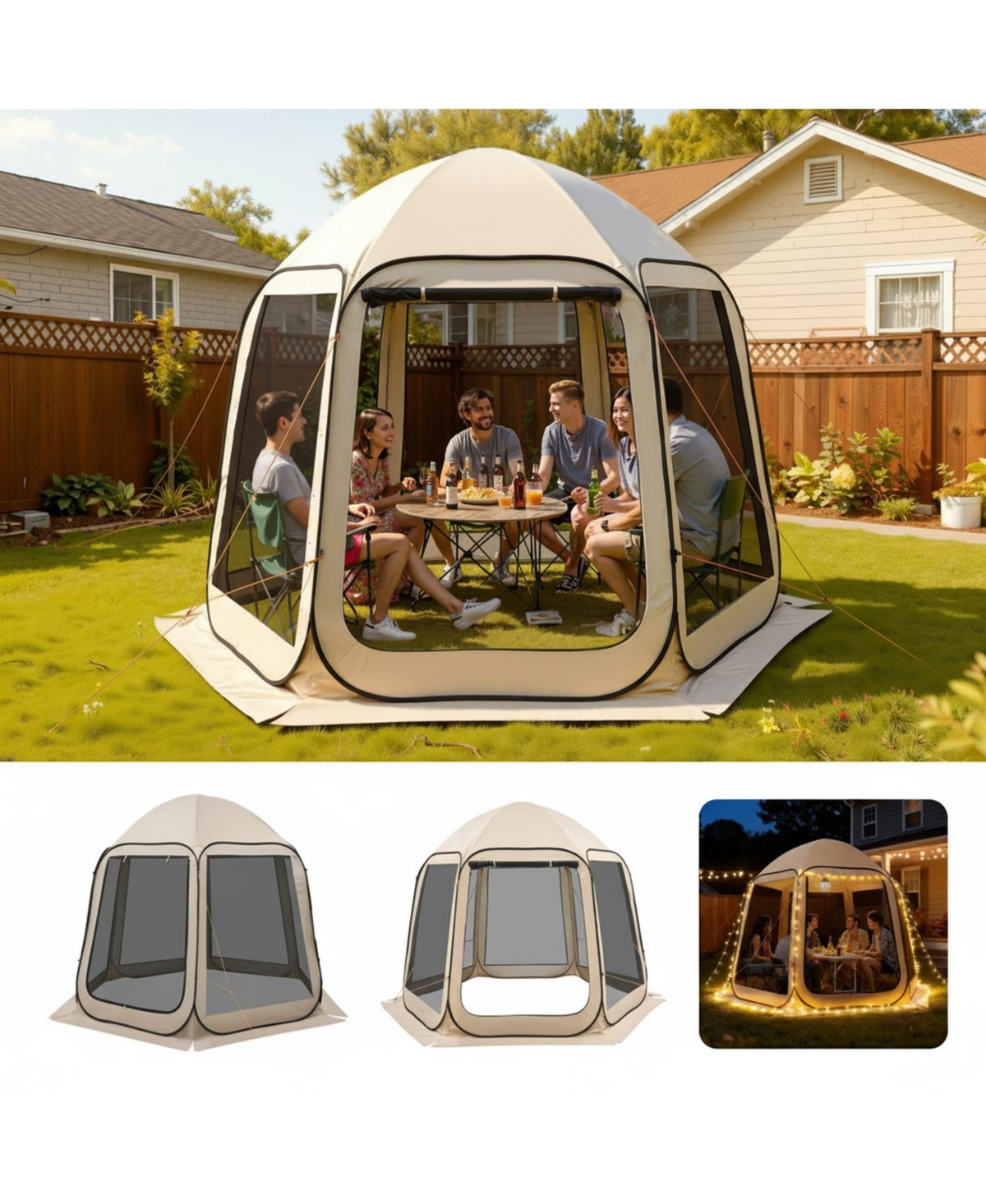 Gouun Pop Up Screen House Tent 10x9.2 feet for 4-8 People with Carry Bag, Netting Sides and Ground Stakes