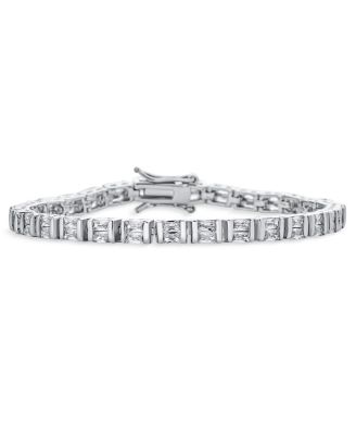Fancy Alternating Bars and 20CTW Princess Cut Cubic Zirconia Tennis Bracelet Silver Plated 7 Inch