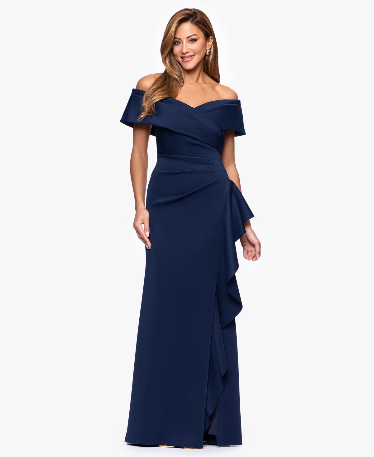 Xscape Petite Off-The-Shoulder Ruffle Detail Gown