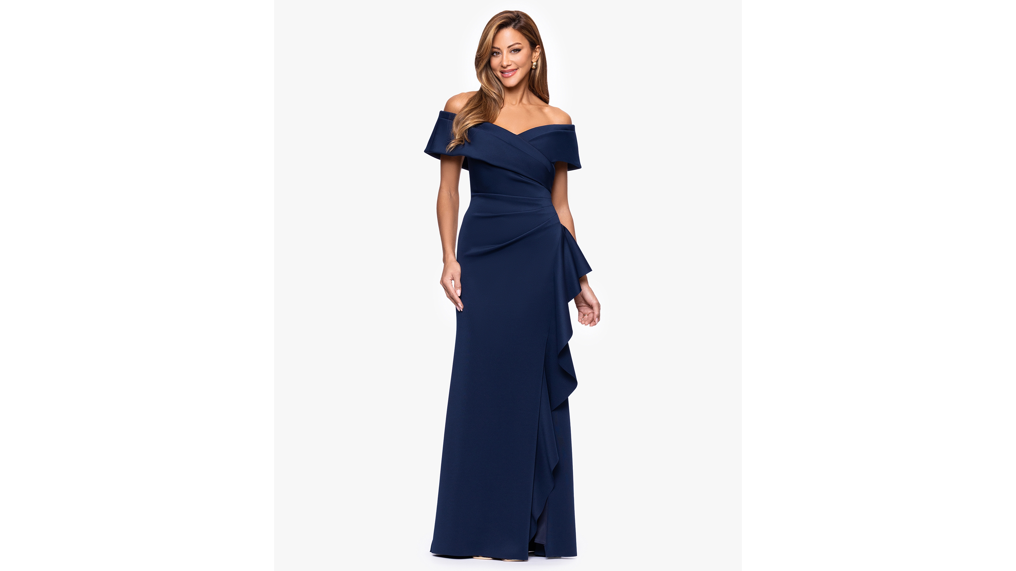 Xscape Petite Off-The-Shoulder Ruffle Detail Gown