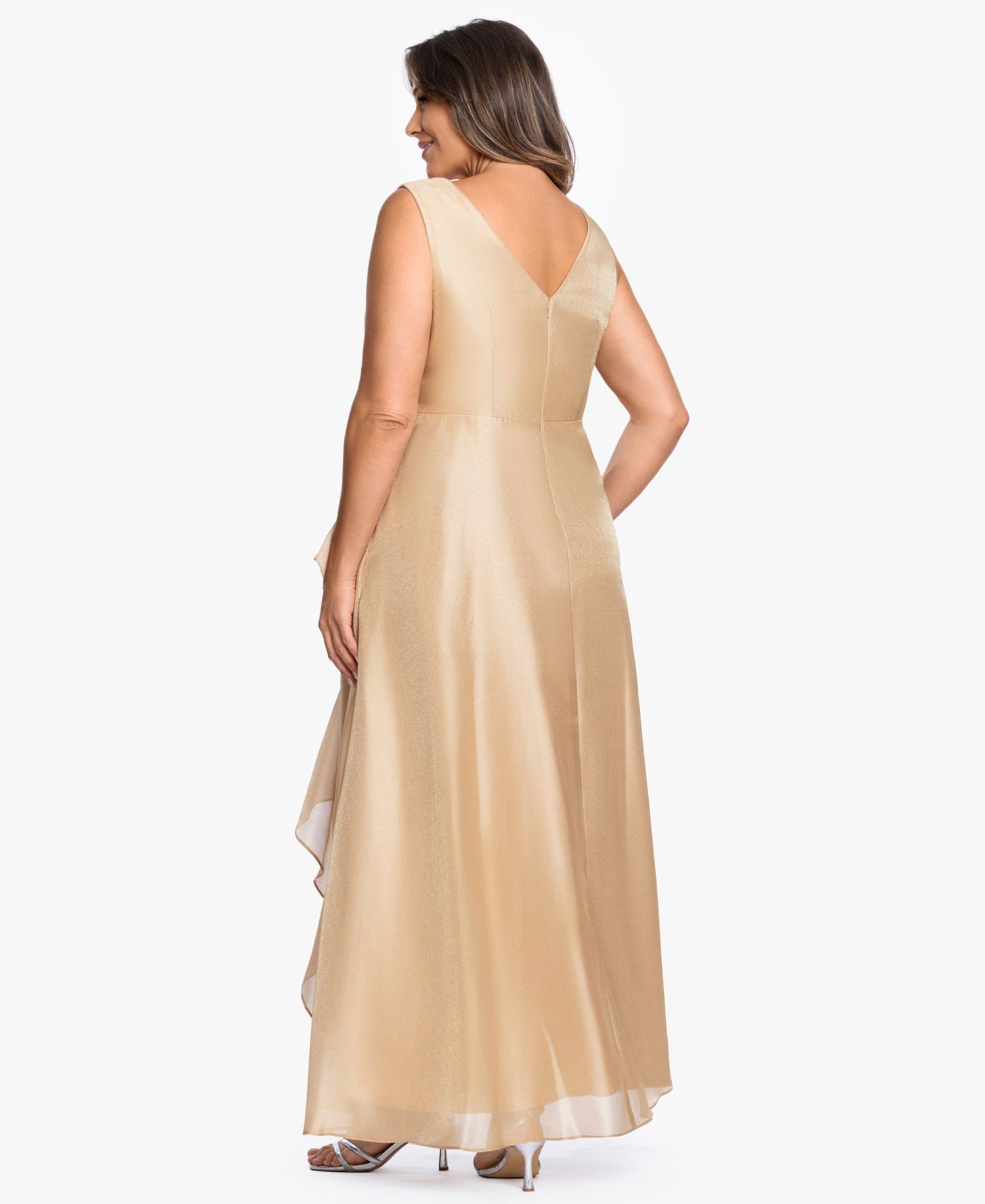 Plus Size V-Neck Jacquard Ruffle Gown