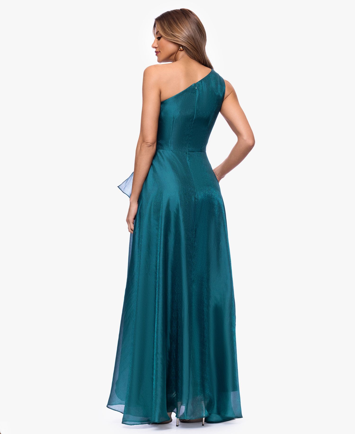 Petite Metallic Draped One-Shoulder Gown