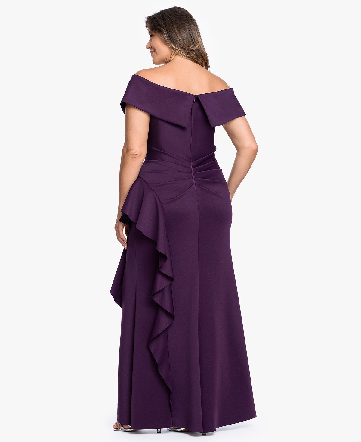 XSCAPE Women's Sweetheart Neck Side Ruffle Off-The-Shoulder Long Dress view 6 — MAYCSS fashion products