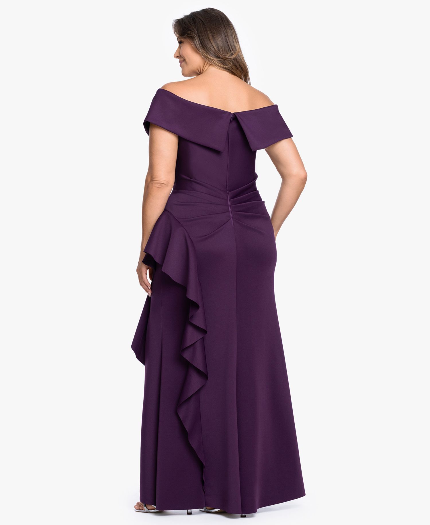 Petite Sweetheart Neck Side Ruffle Off-The-Shoulder Long Dress