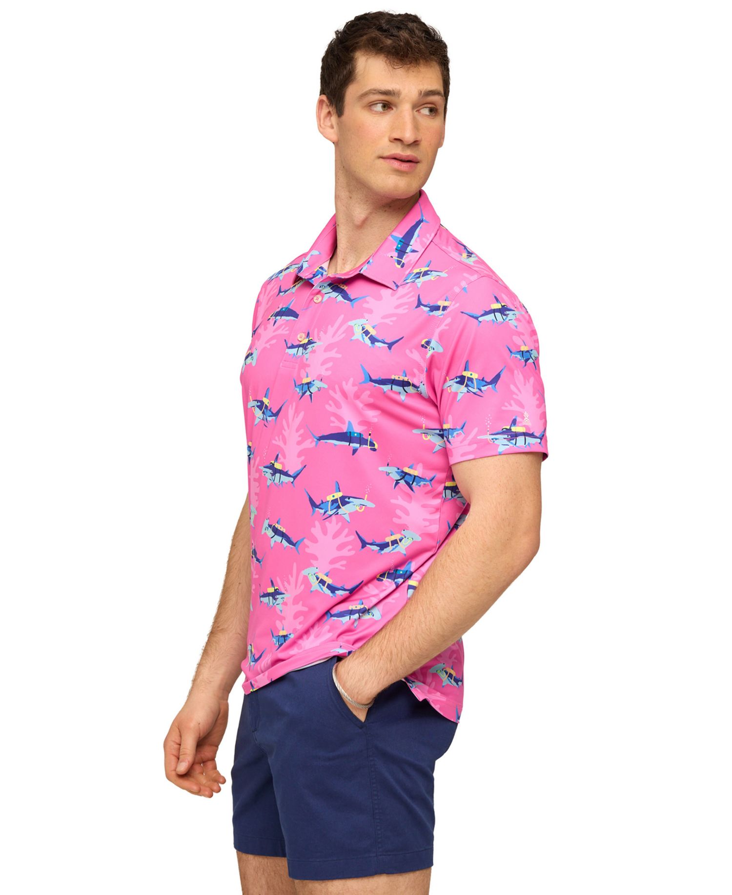 Men's Great Pink Shark Short-Sleeve Polo Shirt