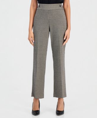 Petite Houndstooth Pull-On Mid-Rise Trouser, 28-1/2" Inseam