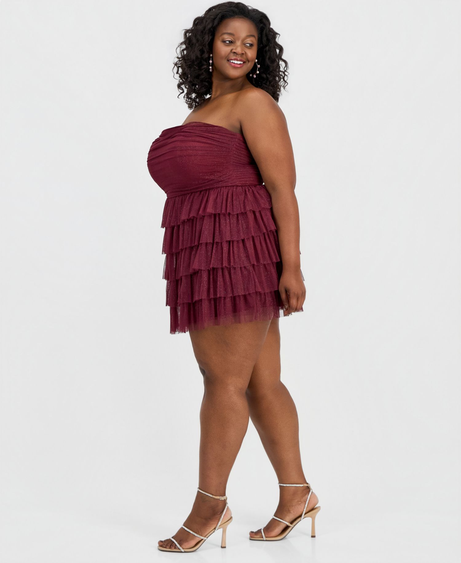 Trendy Plus Size Glitter Ruffled Strapless Dress