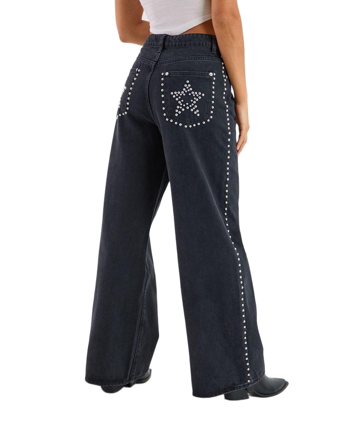 Women's Star Studded Baggy Denim Jeans