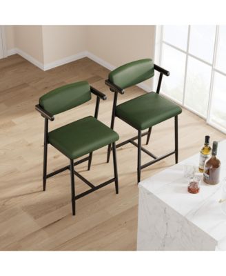 Modern Counter Height Bar Stools with Armrests and Backrest, Metal Frame with Footrest for Kitchen Island, Dining Room