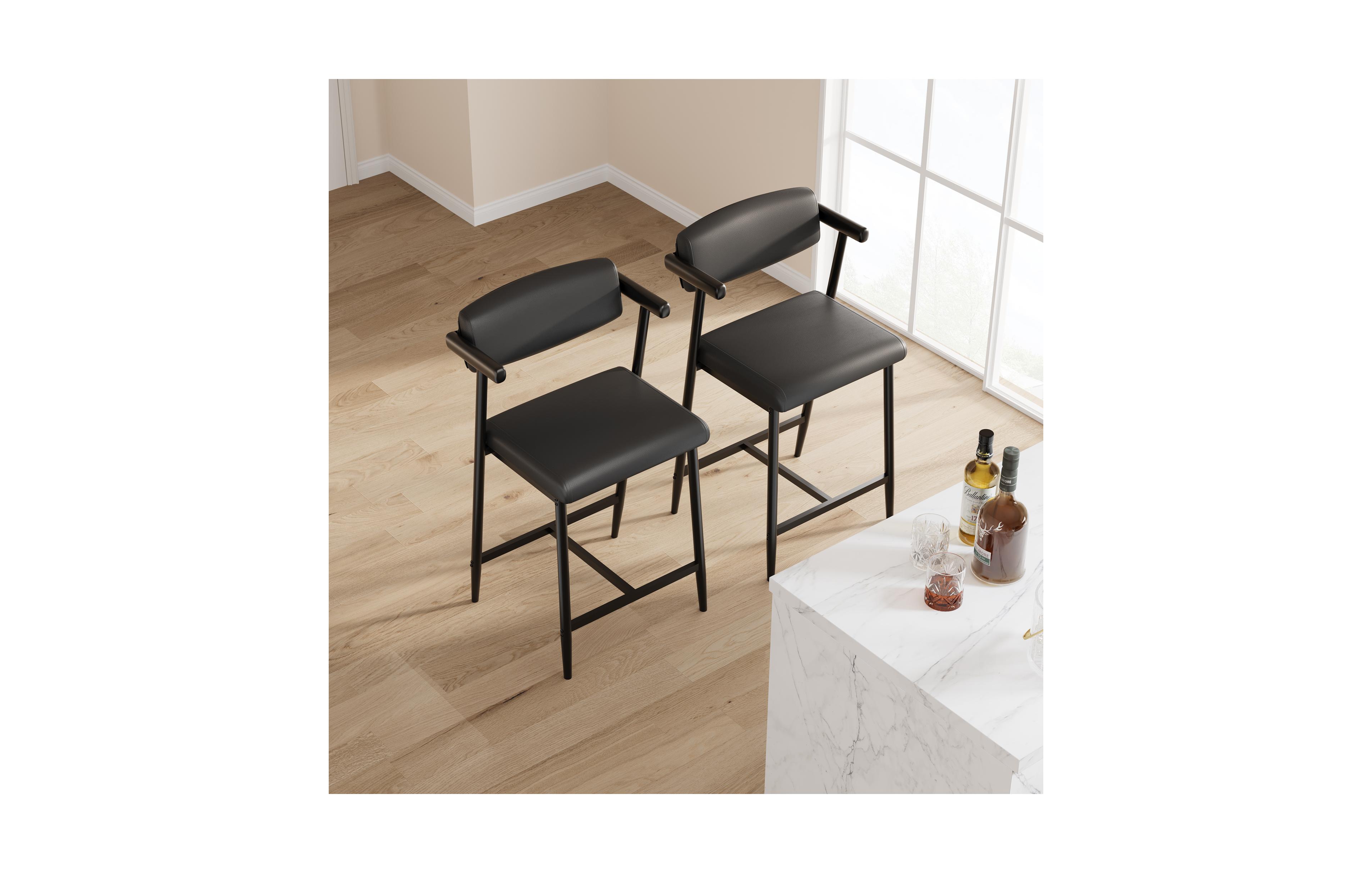 homfan Modern Counter Height Bar Stools with Armrests and Backrest, Metal Frame Footrest for Kitchen Island, Dining Room