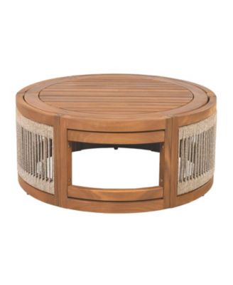 27.95" Acacia Wood Outdoor Coffee Table with Handwoven Rope Accent Patio Table