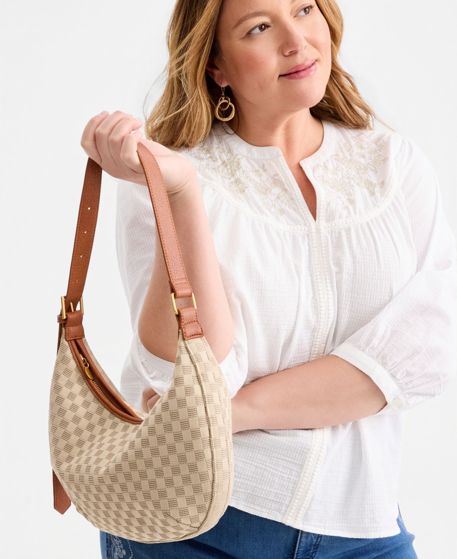 Checkered Soft Knit Large Crescent Shoulder Bag